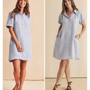 Faherty Hana Pop Over Shirt Dress Linen Short Sleeve Collared Button‎ Up Size S